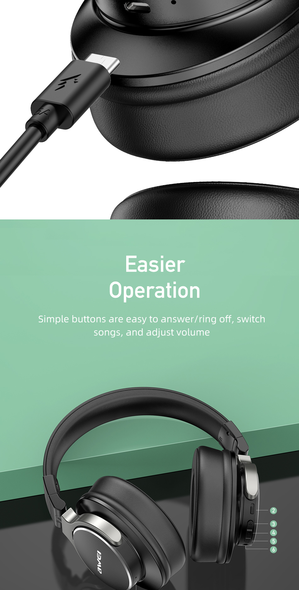 Awei A710BL ANC Noise Cancellation Headphone Bluetooth Wireless