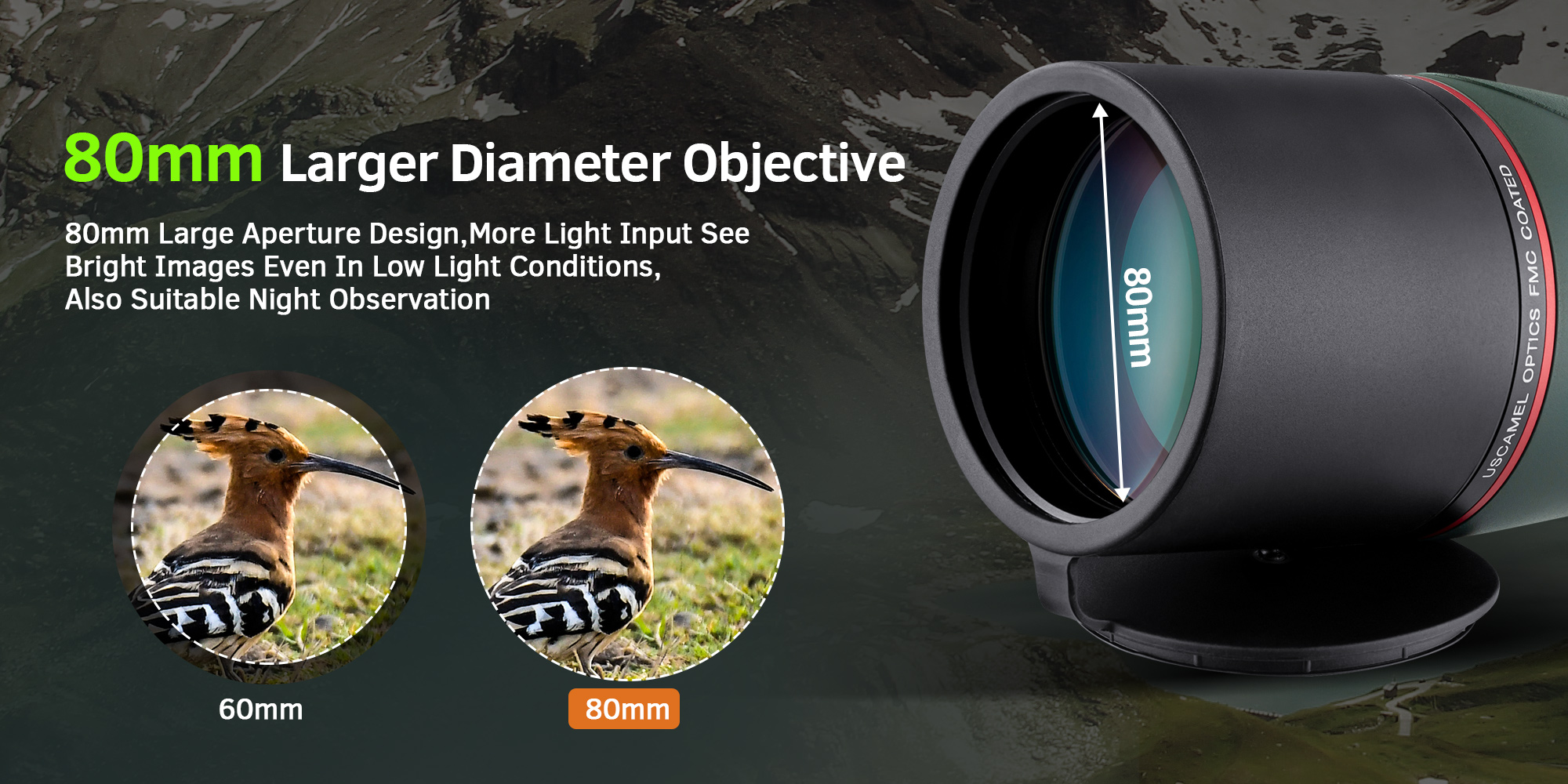 USCAMEL Spotting Scope 20-60x80 Zoom Monocular Telescope Nitrogen ...