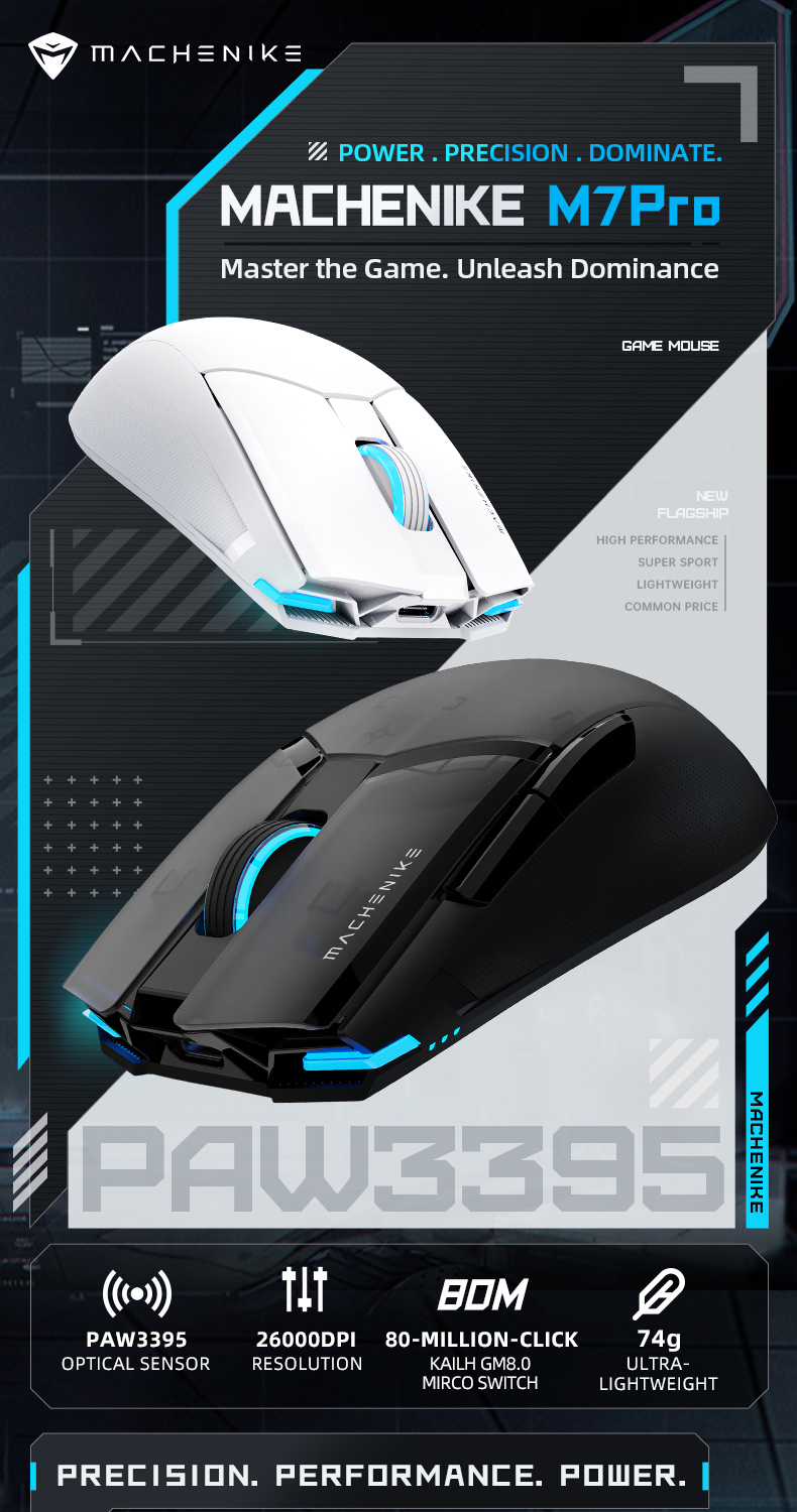 Machenike M7 Pro Gaming Mouse PAW3395 ,PAW3104 Dual Mode Wireless Mouse ...