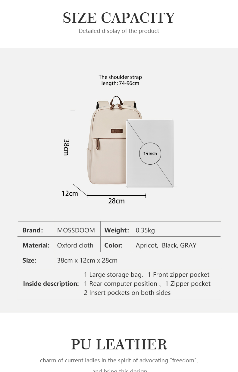 MOSSDOOM Women's Bag Fashion Casual Men Zip Water Proof 14 Inch ...