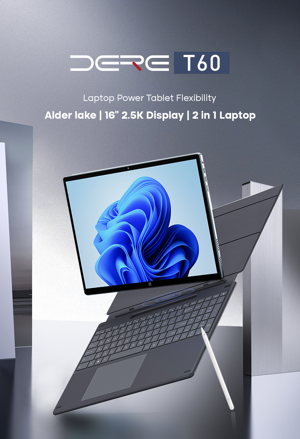 DERE Laptop T60 Pro 16 Inch Touchscreen Laptop 12GB DDR5+1TB SSD 2.5K ...