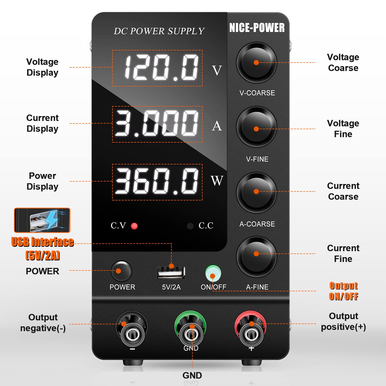 Variable DC Power Supply 0 to 30V 5Amp 3 digits Display and Resolution ...