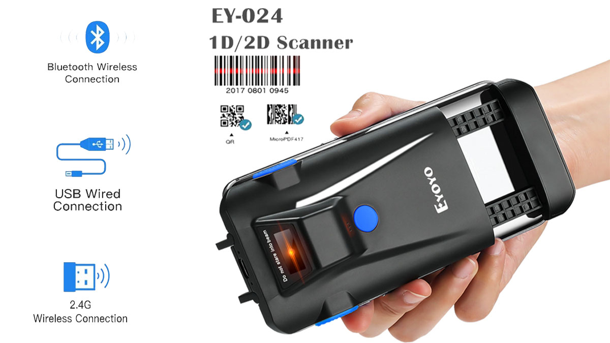 Eyoyo Portable 2D Barcode Scanner Phone Back Clip On 3In1 USB