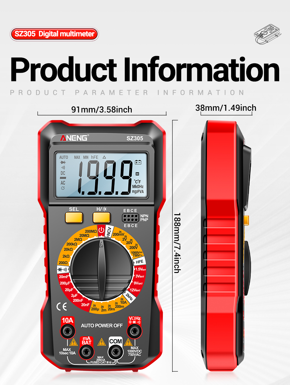 DT9205A AC DC LCD Display Professional Electric Handheld Tester Meter - View #8