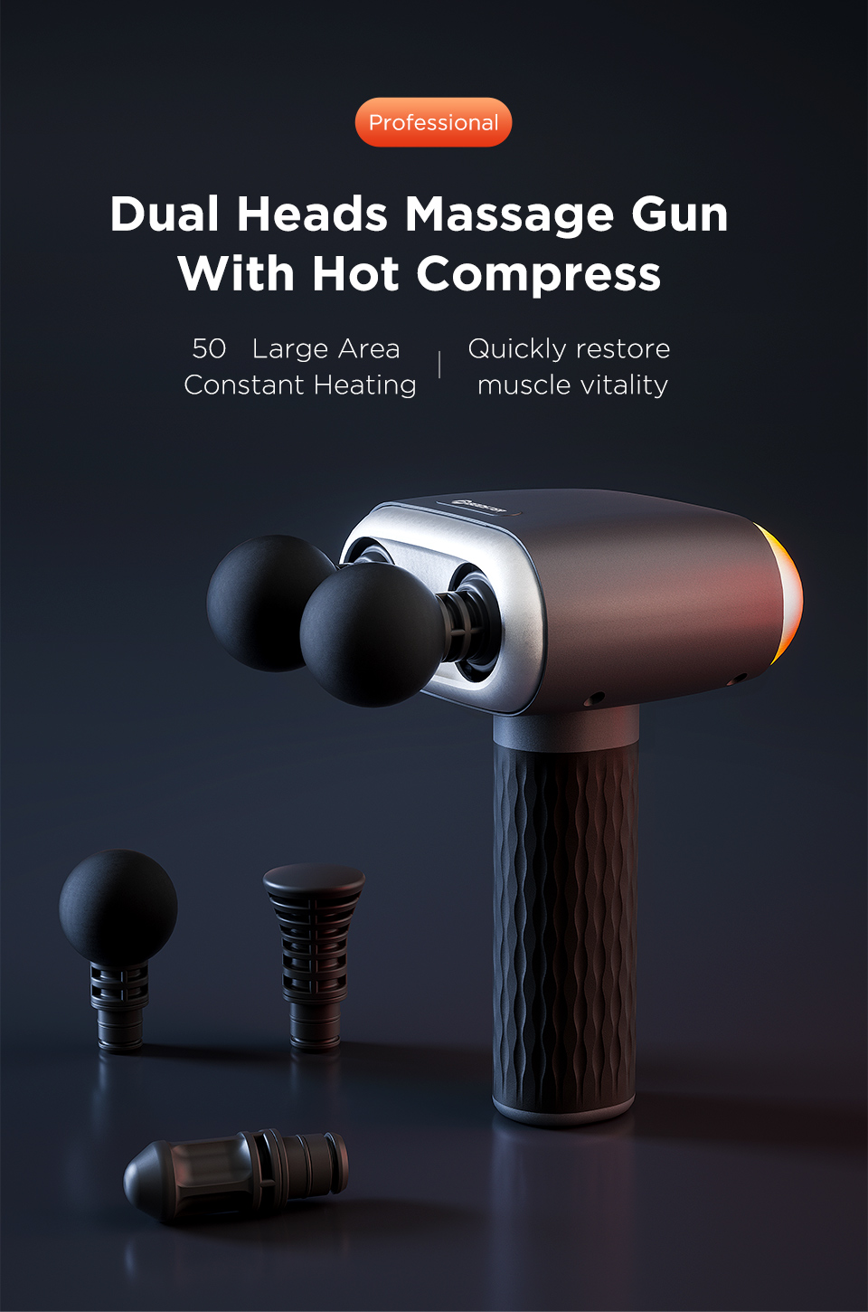 Booster Dual Heads Massage Gun Adjustable Hot Compress Portable 4 Gears ...