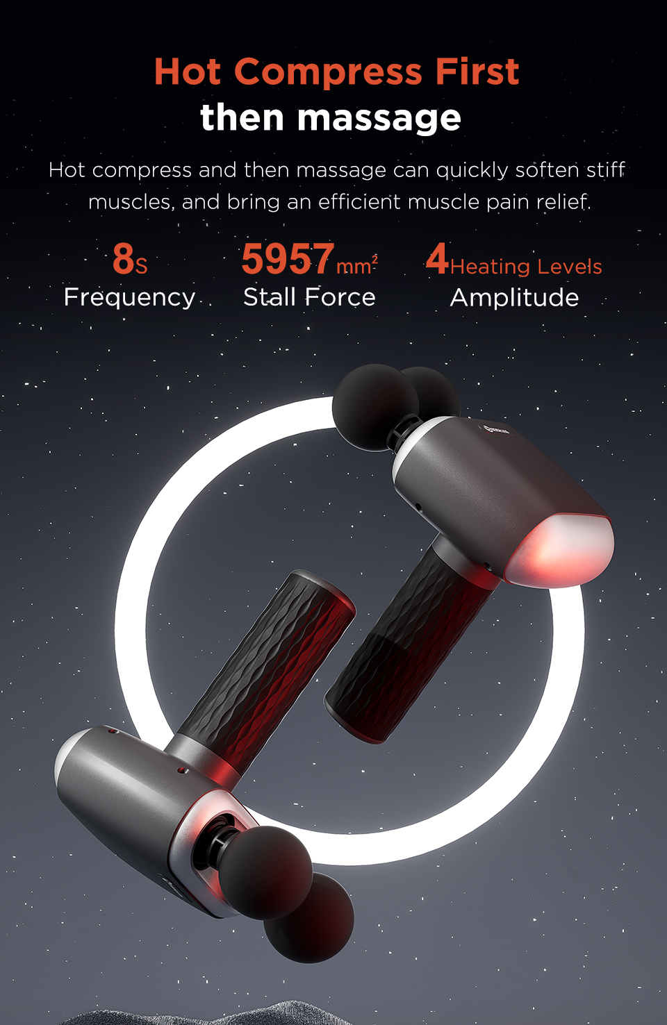 Booster Dual Heads Massage Gun Adjustable Hot Compress Portable 4 Gears ...