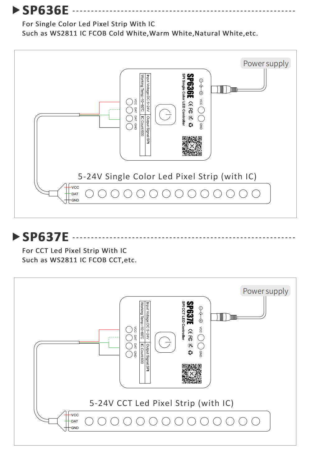 5-24V SPI PWM LED Controller for Pixel WS2811 WS2812B COB 5050 CCT RGB ...