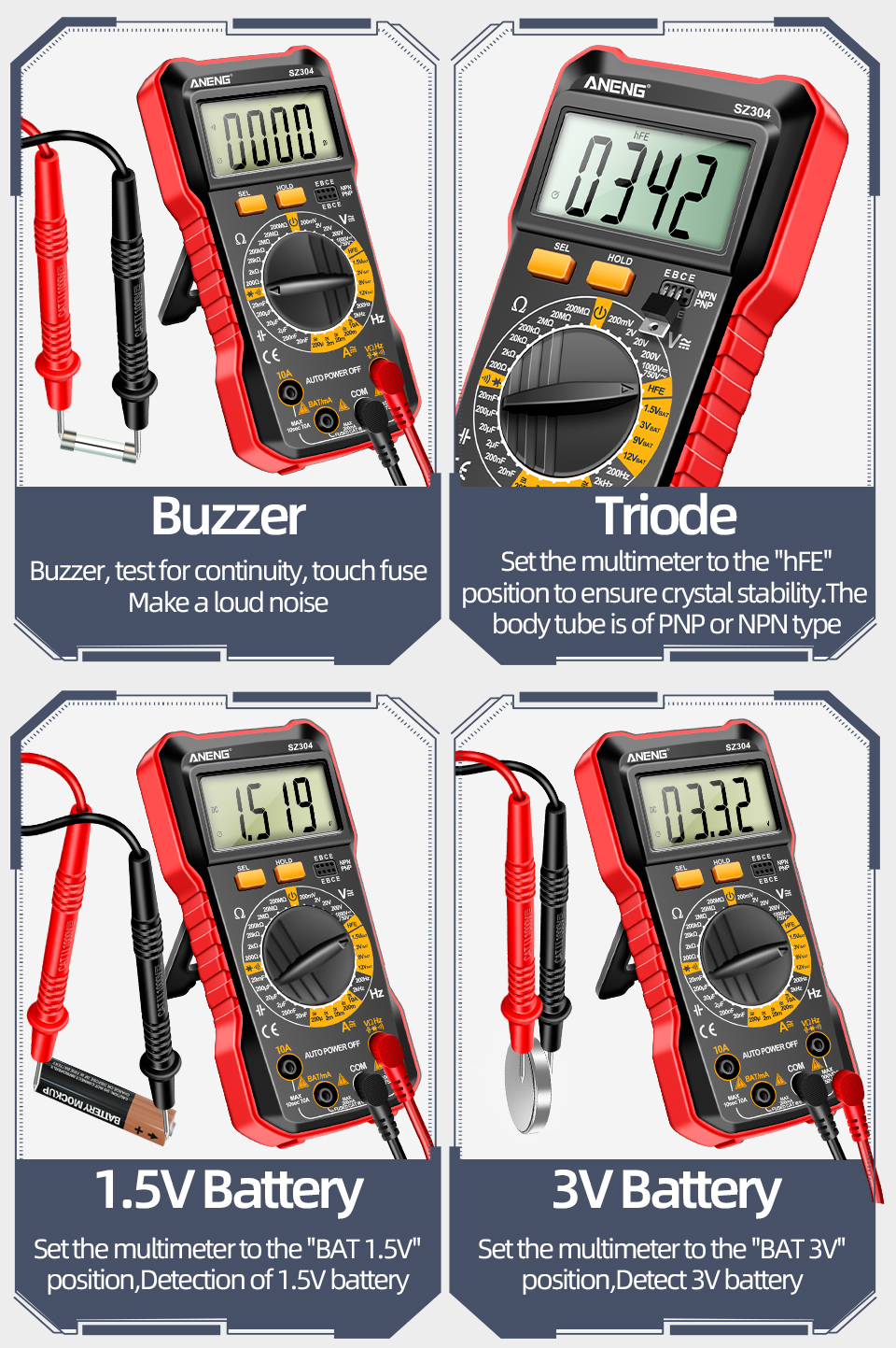 ANENG SZ304 Digital Multimete True RMS Handheld Multifunction High ...
