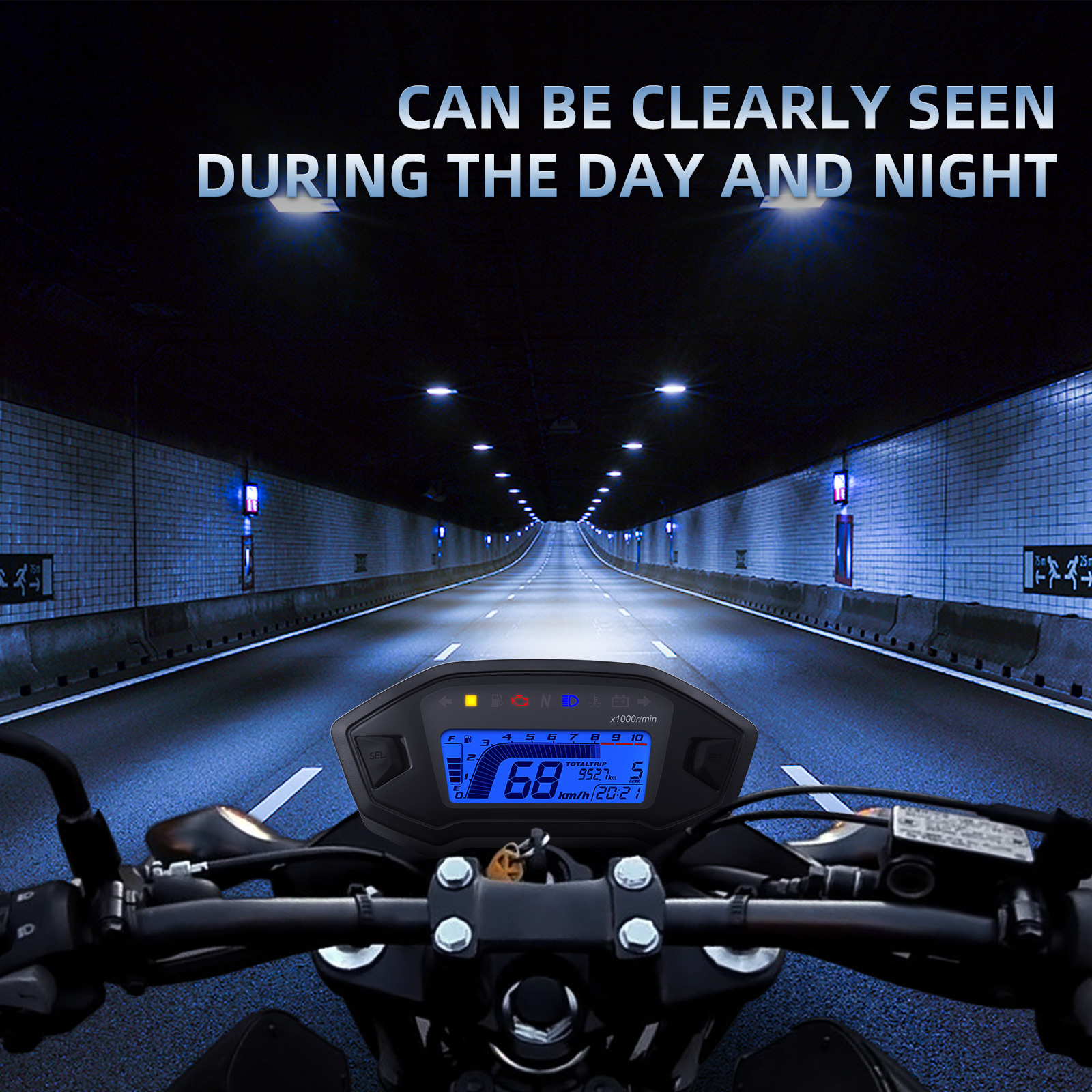 Universal Motorcycle Speedometer Gauge 7 Colors Backlight Motorcycle