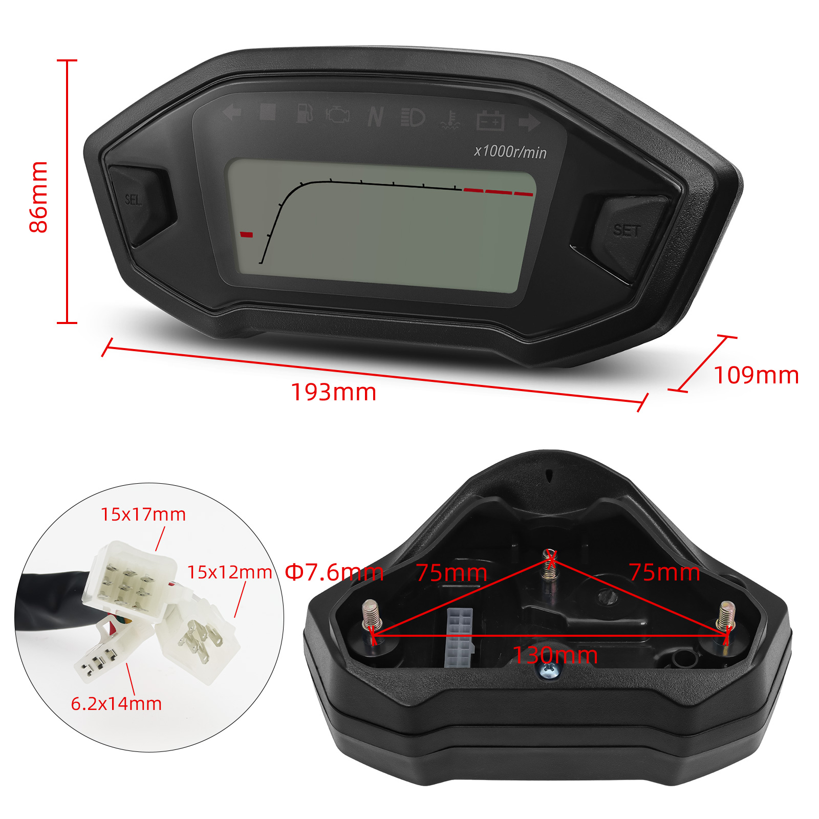 Universal Motorcycle Speedometer Gauge 7 Colors Backlight Motorcycle
