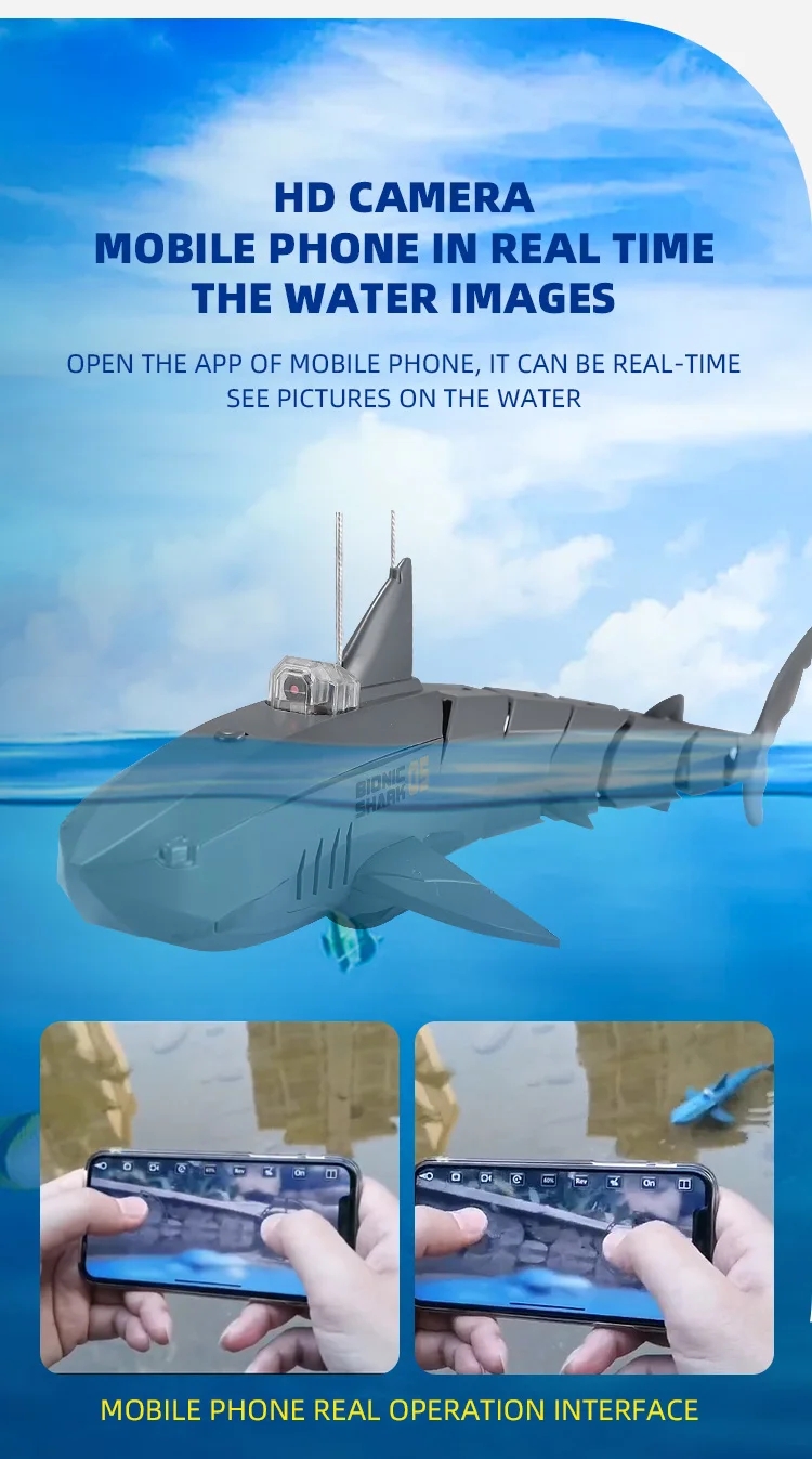 RC Boat Camera Submarine Electric Shark with Remote Control Camera 30W ...