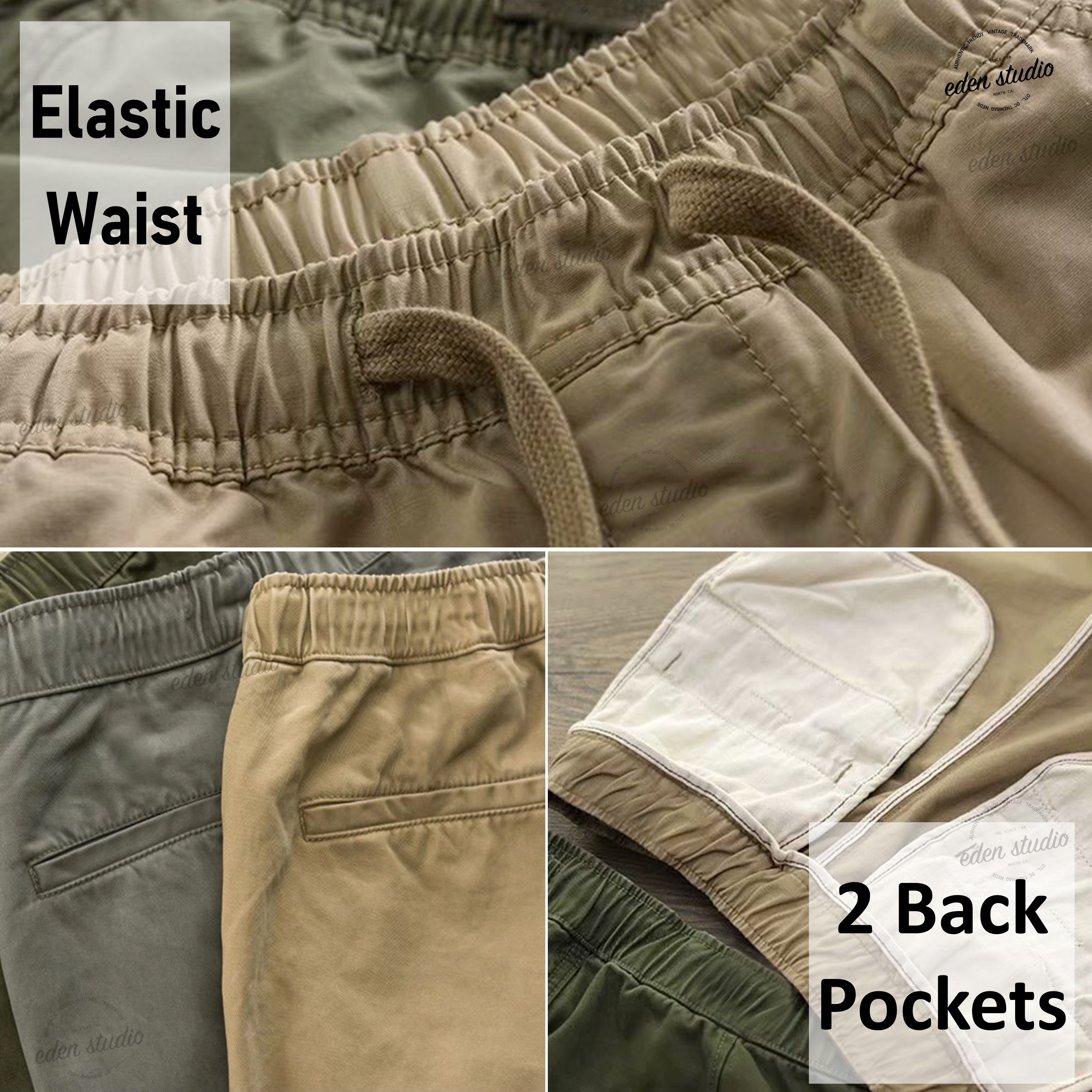 Men's Cargo Pants Big Pocket Regular Fit Elastic Waistband Seluar