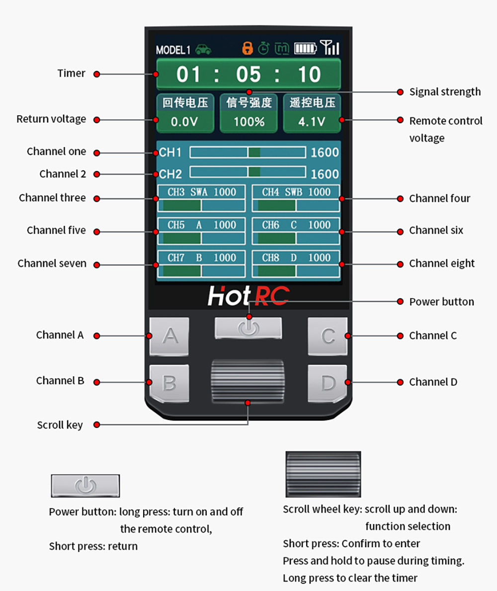 HOTRC CT-8A 8CH Smart Remote Controller English Color Screen Display 2 ...