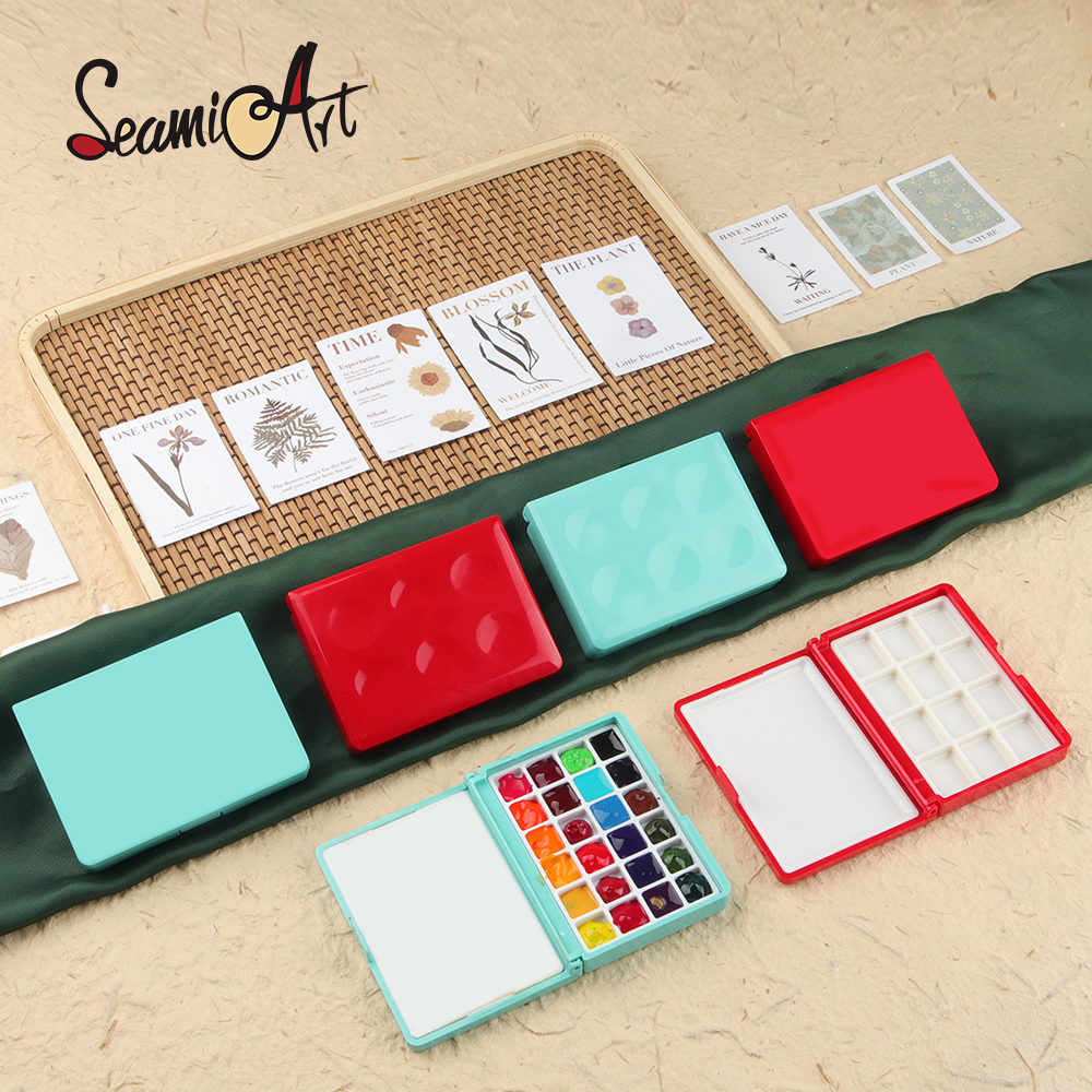 SeamiArt 12/24 Girds Portable Plastic Painting Box Palette Watercolor ...
