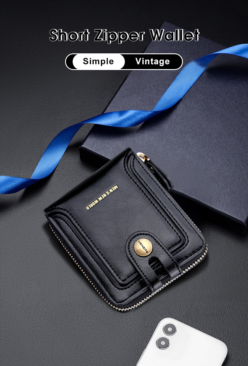 Men's Short Leather Wallet – Large Capacity, Multiple Card Slots & Geometric Pattern – Sleek Black Design