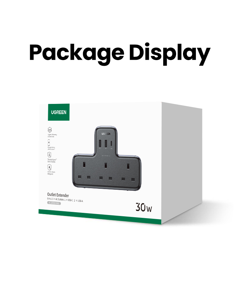 Ugreen 6in1 PD30W Fast Charging USBA USBC Extension Socket Wall