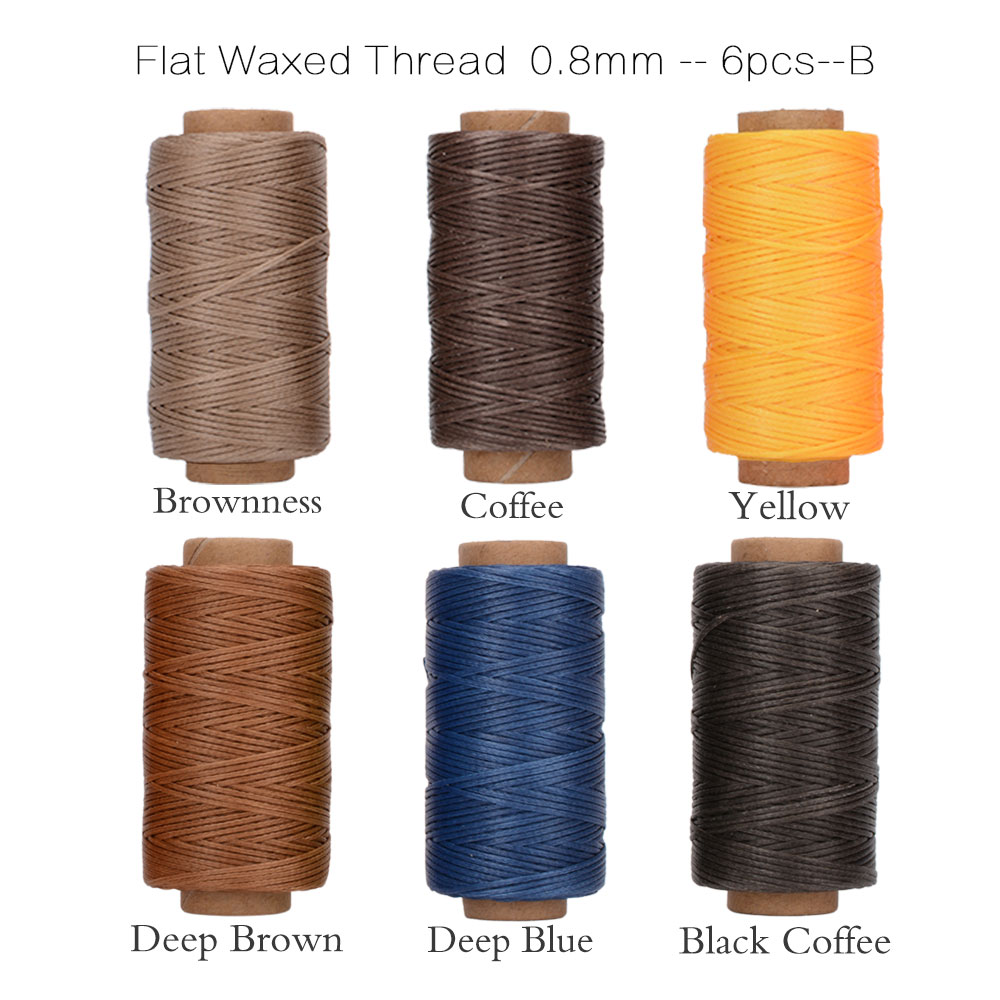 50m x 6 Spools Leather Sewing Waxed Thread 0.8mm Flat Wax Thread ...