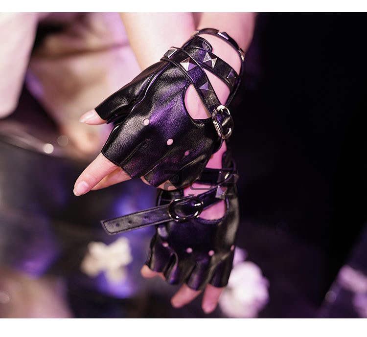 Dark willow nail wrist punk leather fingerless gloves cos Comic