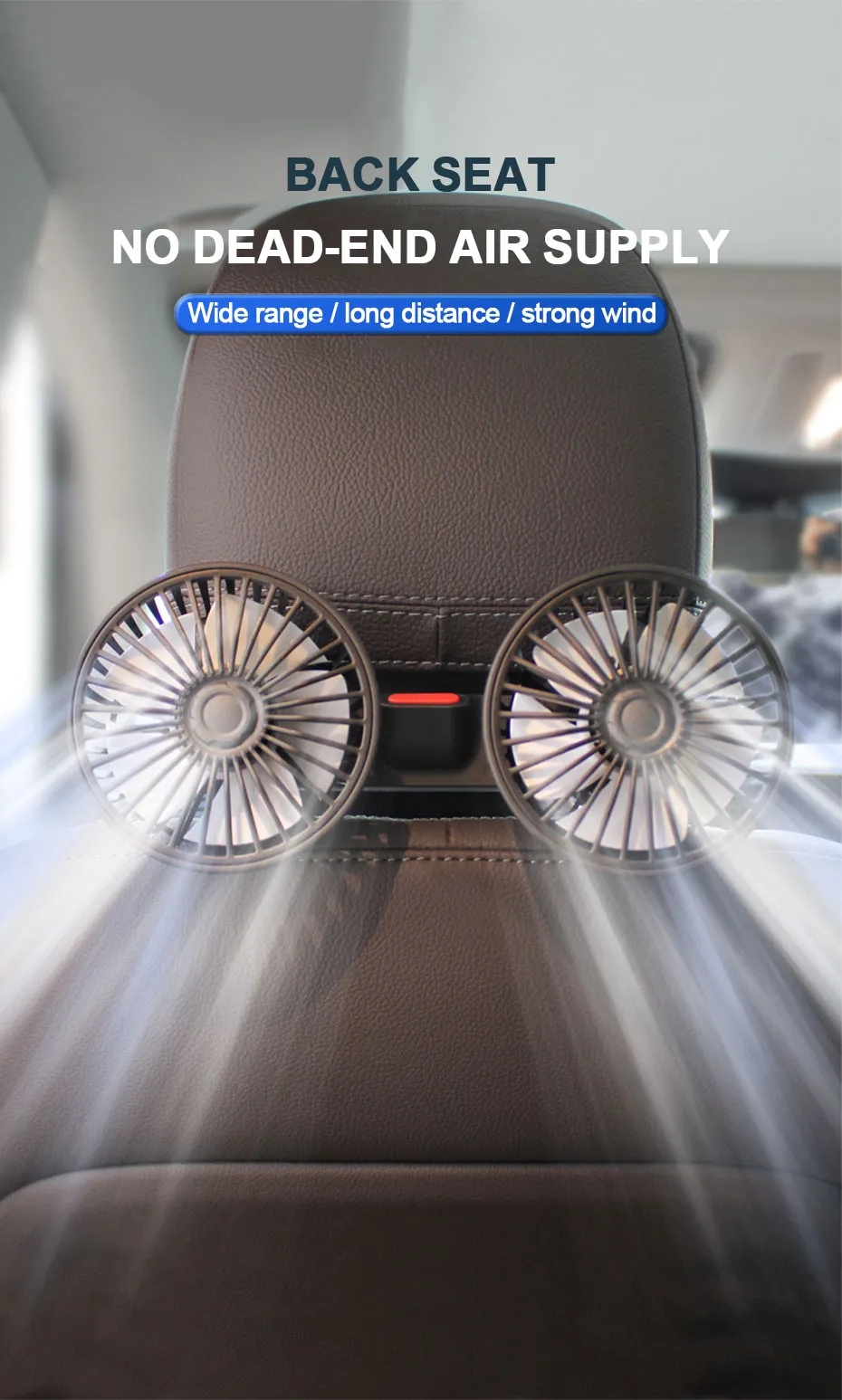 SEAMETAL Car Rear Fan 360 Degrees Adjusted Double-headed USB Fans 3 ...