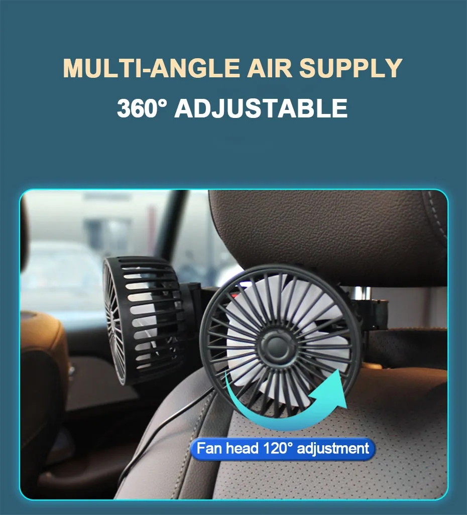 SEAMETAL Car Rear Fan 360 Degrees Adjusted Double-headed USB Fans 3 ...