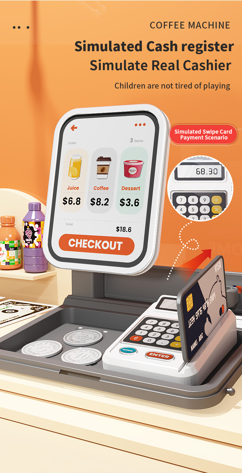 YIMI 46 Pcs Kids Cash Register Toys Coffee Machine Toys Pretend Home ...