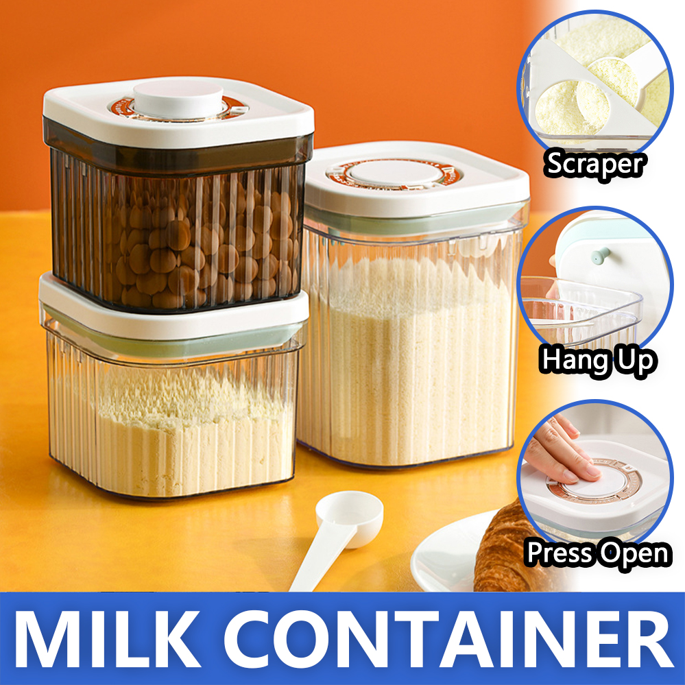 800/1200ML Food Sealed One Press Button Milk Powder Jar Storage Box ...