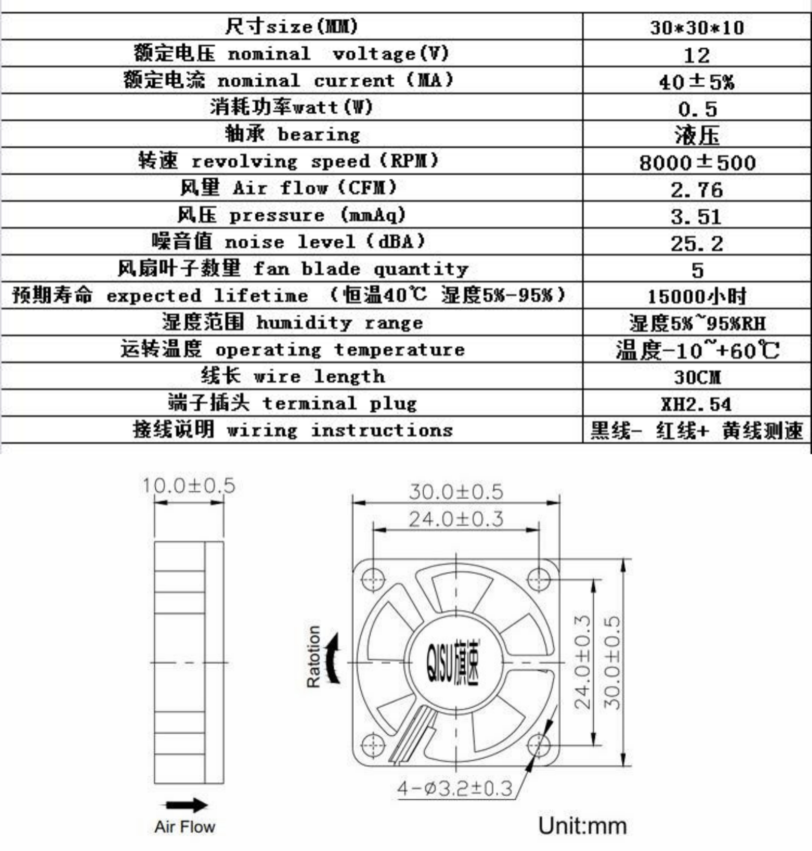 30 * 30 * 10MM Motherboard Graphics Card 3010 Cooling Fan 3 Wires 12V ...