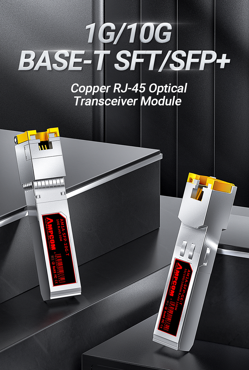 AMPCOM 1.25G/10G RJ45 Ethernet SFP Transceivers, RJ45 to SFP+ Fiber ...