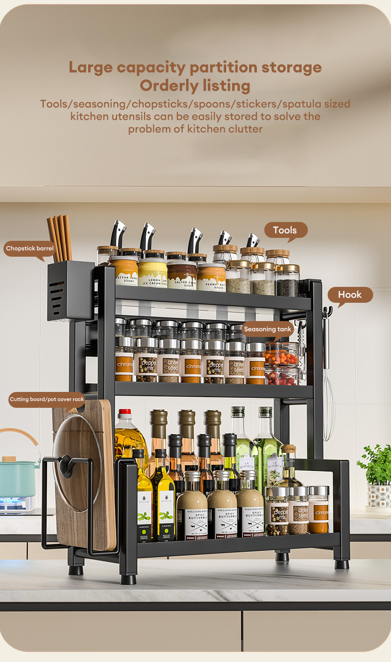 Kitchen Spice Rack Seasoning Rack Non Drill Multi-function Condiment ...