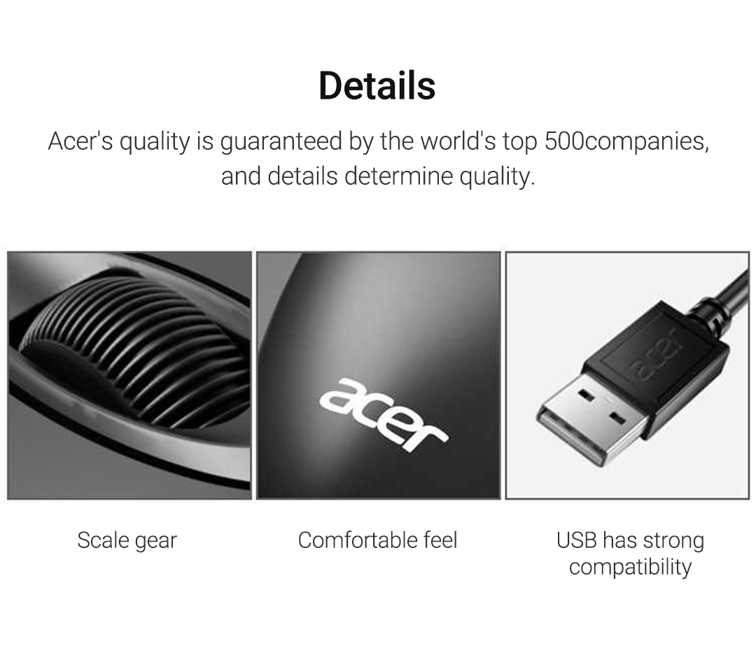 Acer USB Wired Mouse M117 Bass Button 1000DPI Comfortable and Durable ...