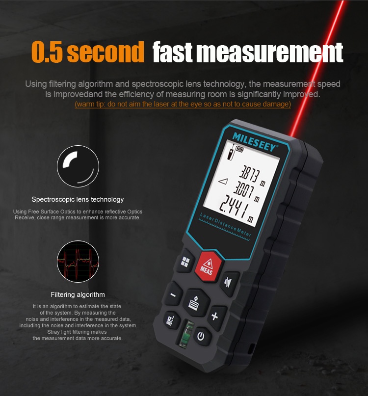 MILESEEY Digital Laser Rangefinder Measurement LCD Distance Meter High ...