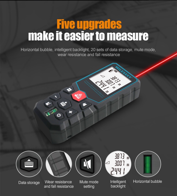 MILESEEY Digital Laser Rangefinder Measurement LCD Distance Meter High ...