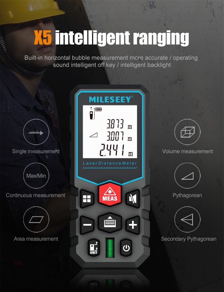 MILESEEY Digital Laser Rangefinder Measurement LCD Distance Meter High ...