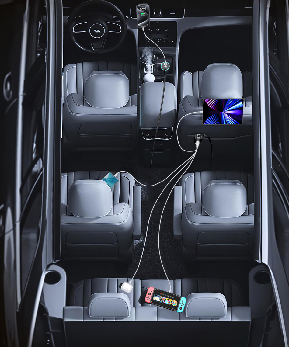 6-in-1 Car Charger With Display - Fast Charging USB 3.0/3.1A Adapter, Up To 36V