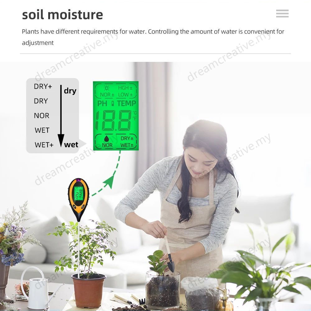 4-in-1 Soil PH Meter - Digital Hygrometer with LED Light for Garden ...