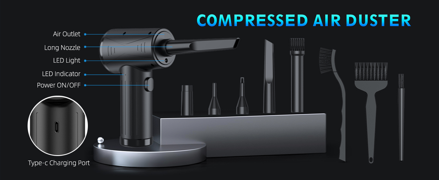 Compressed Air Duster, Electric Vacuum Cleaner Air Duster with LED ...