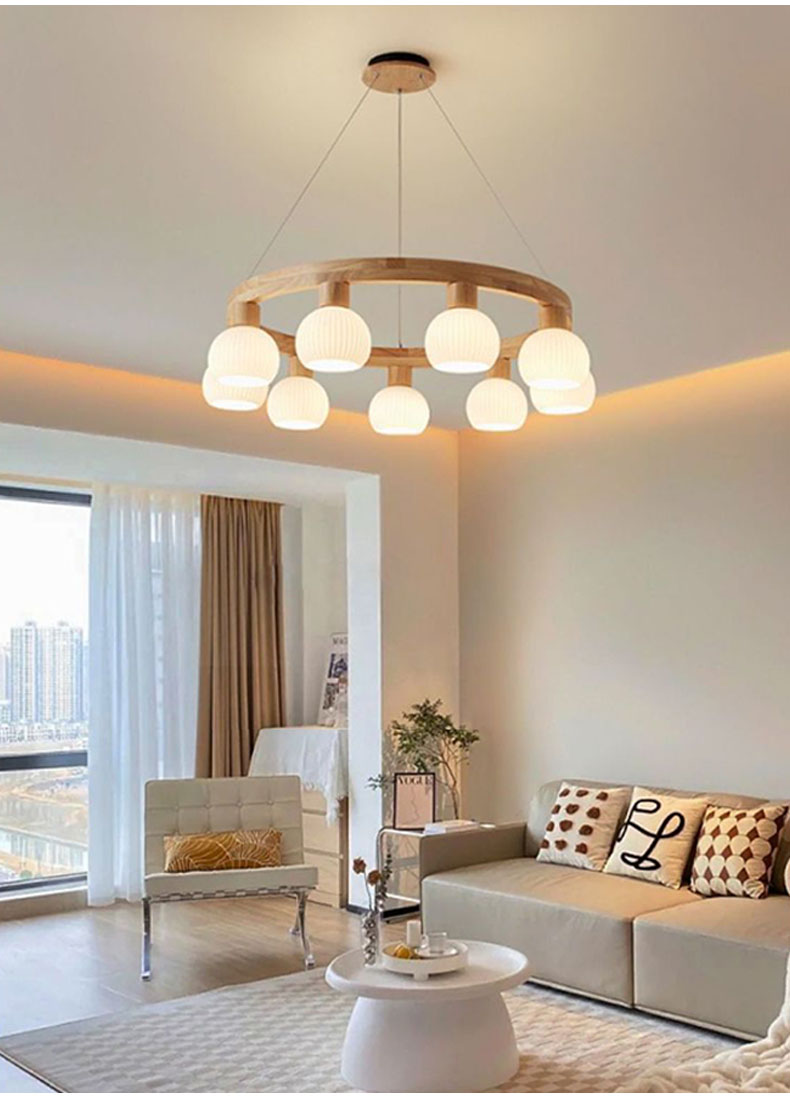 Japanese Dining Room Pendant Light Nordic Living Room Chandelier, Modern  Solid Wood Ring Hanging Light Ceiling Lamp Minimalist Bedroom Light