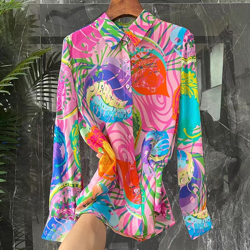Flower Print Loose Long Sleeve Shirt