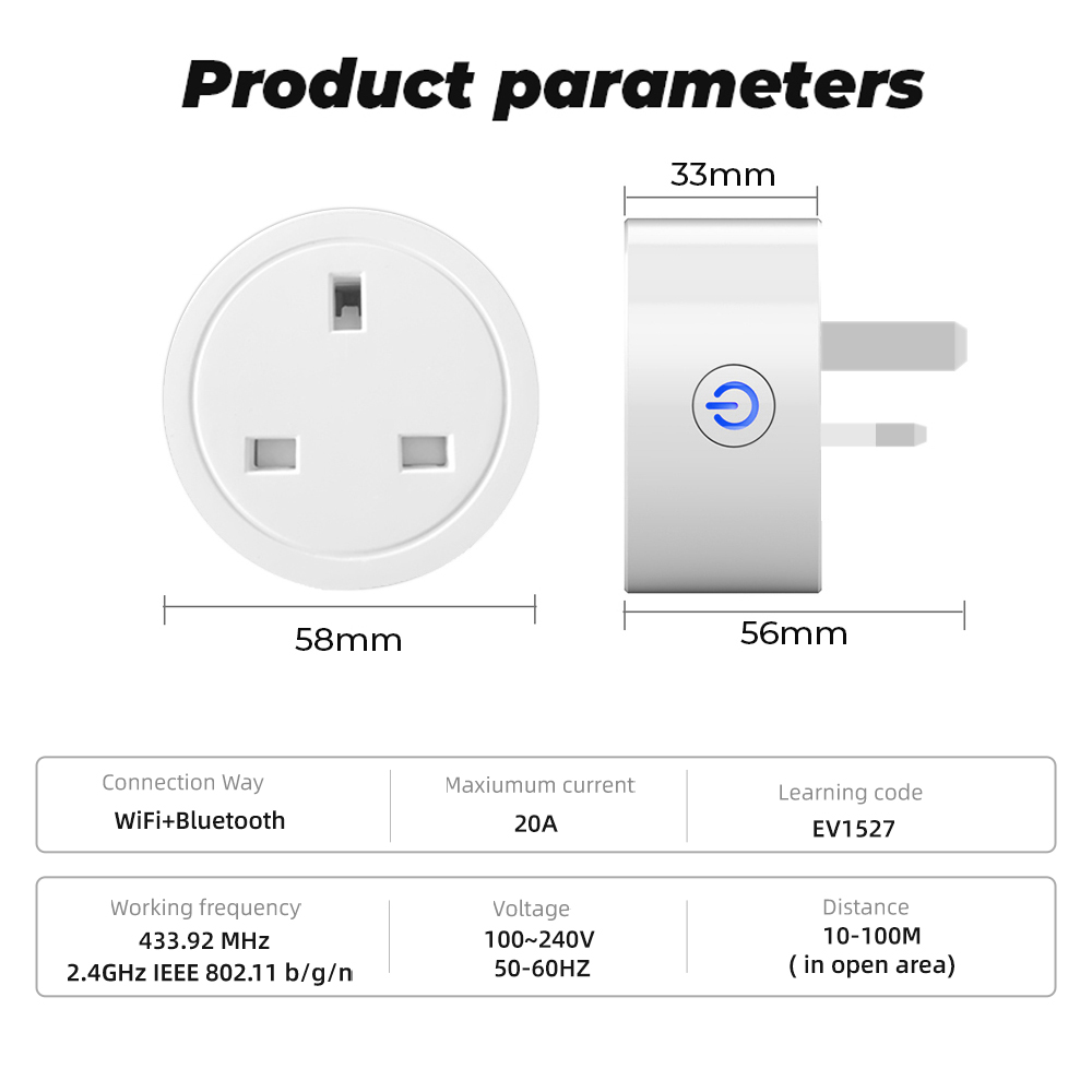 SMATRUL 16/20A RF433+wifi smart plug Tuya WiFi Socket Adaptor Outlet ...