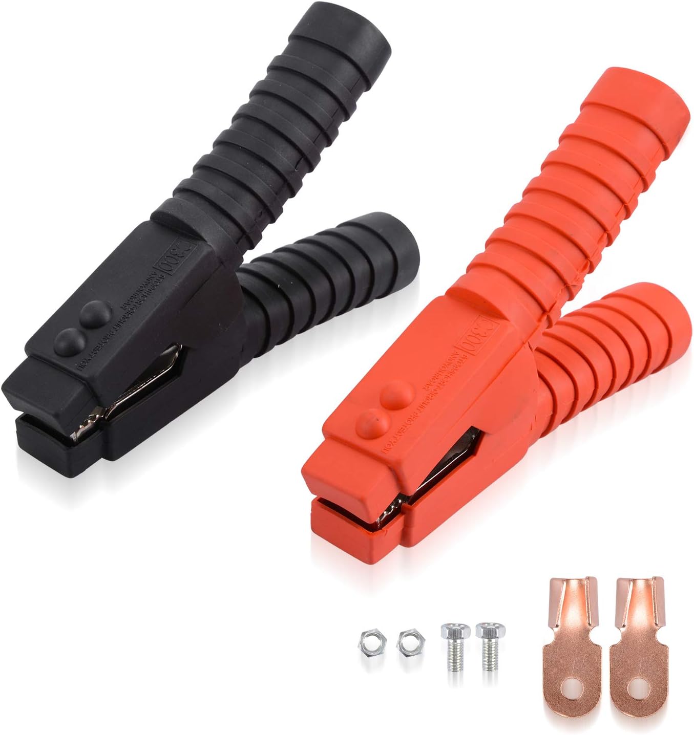 Fielect 300A Heavy-Duty Alligator Clips - 2-Pack Red & Black Battery Charger Clamps