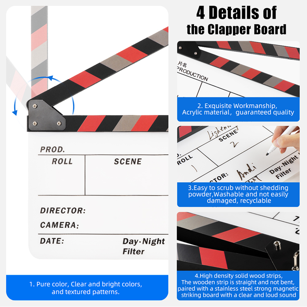 Selens Clapper Board Acrylic Movie Action Slate Director Film Clapboard ...
