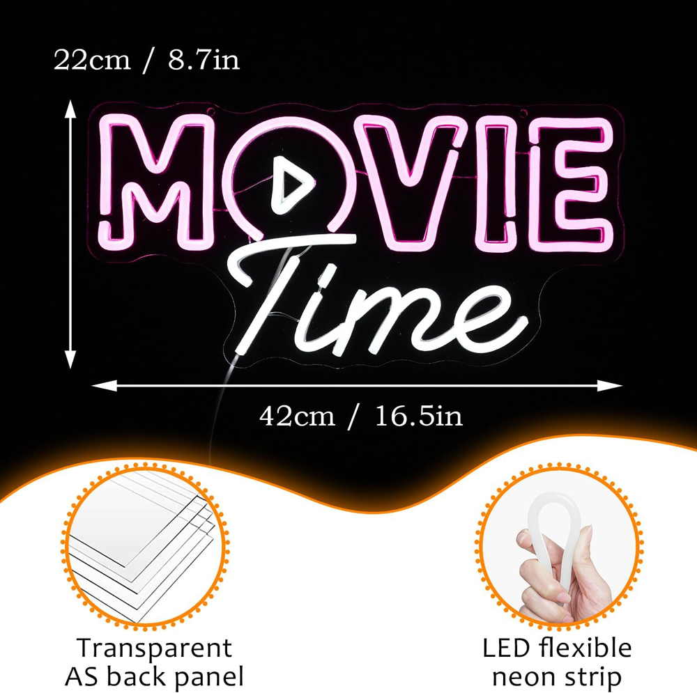Movie Time Neon Sign LED pink white Neon Light for Wall Decor Dimmable ...