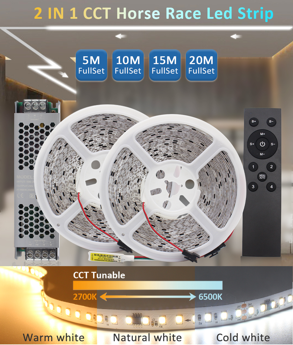 Horse Race Dual Color LED Strip Light 24V 2835 CCT Cool Warm White ...