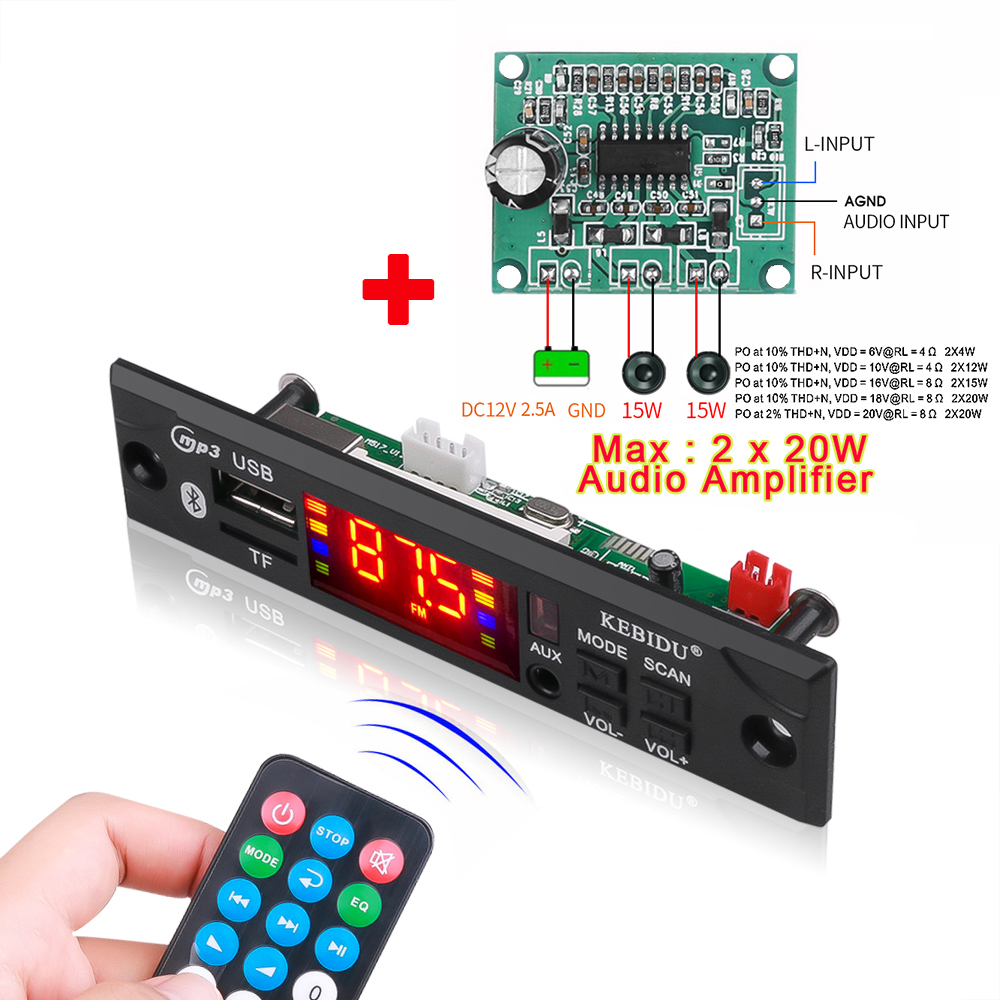 MP3 Decoder Modul Board Radio FM Bluetooth Wireless 5-12V Support WMA ...