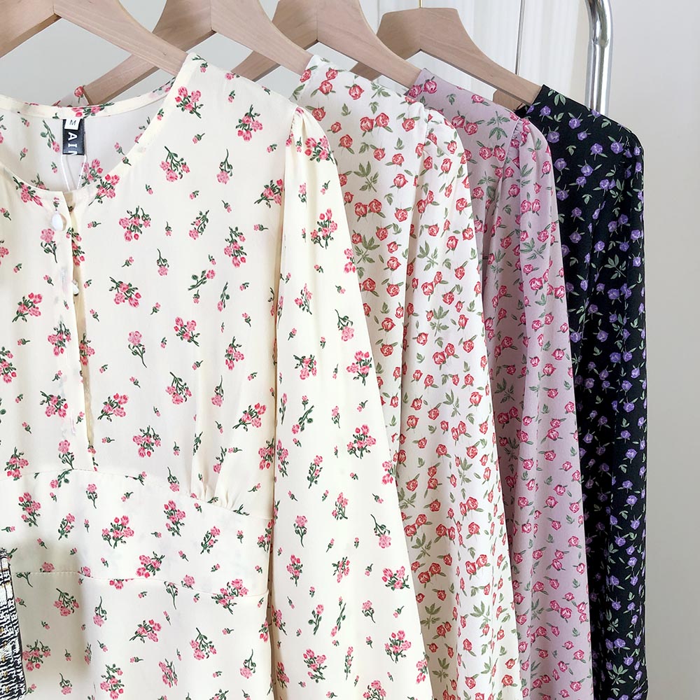 Casual Floral Street Live button long women dress breastfeed friendly