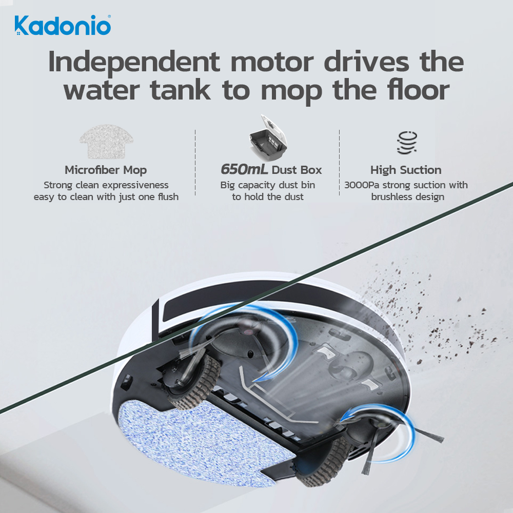 Kadonio Smart Robot Vacuum Cleaner and mop 3000PA Powerful，Remote and ...