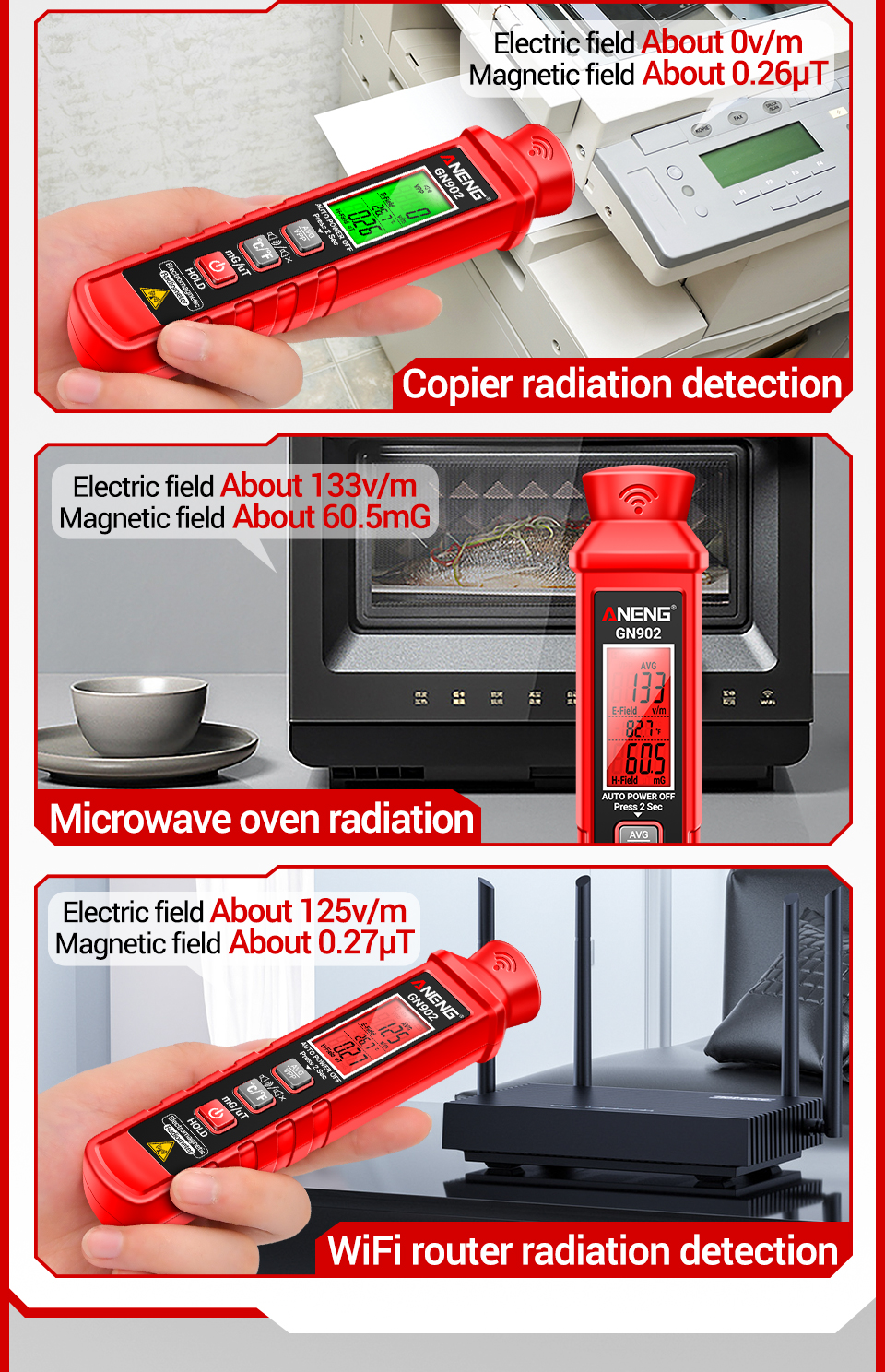 ANENG GN902 Electromagnetic Radiation Detector Portable LCD X Ray ...