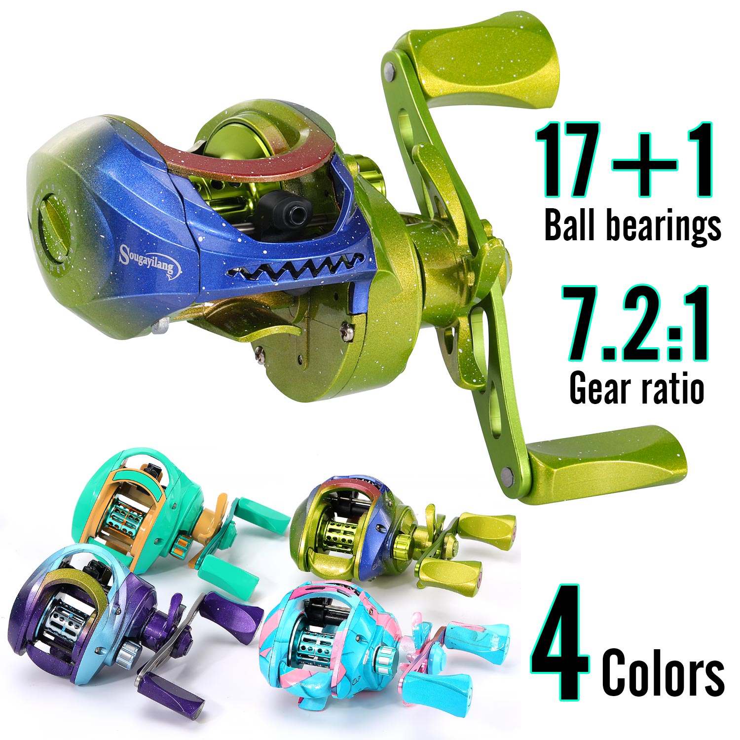 SOUGAYILANG Baitcasting Fishing Reel 12+1 Ball Bearings 7.2:1 Gear Ratio  Magnetic Brake Left Right Hand Lure Bass Fishing Reels