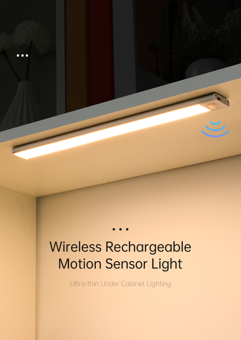 Cabinet LED Wireless Magnetic Sensor Light Rechargeable Type-C 3 Colors ...