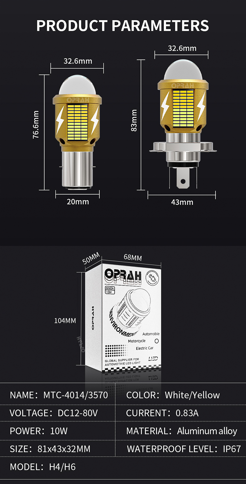 Oprah Super Bright H4 Motorcycle LED Headlight H6 Headlight BA20D LED ...